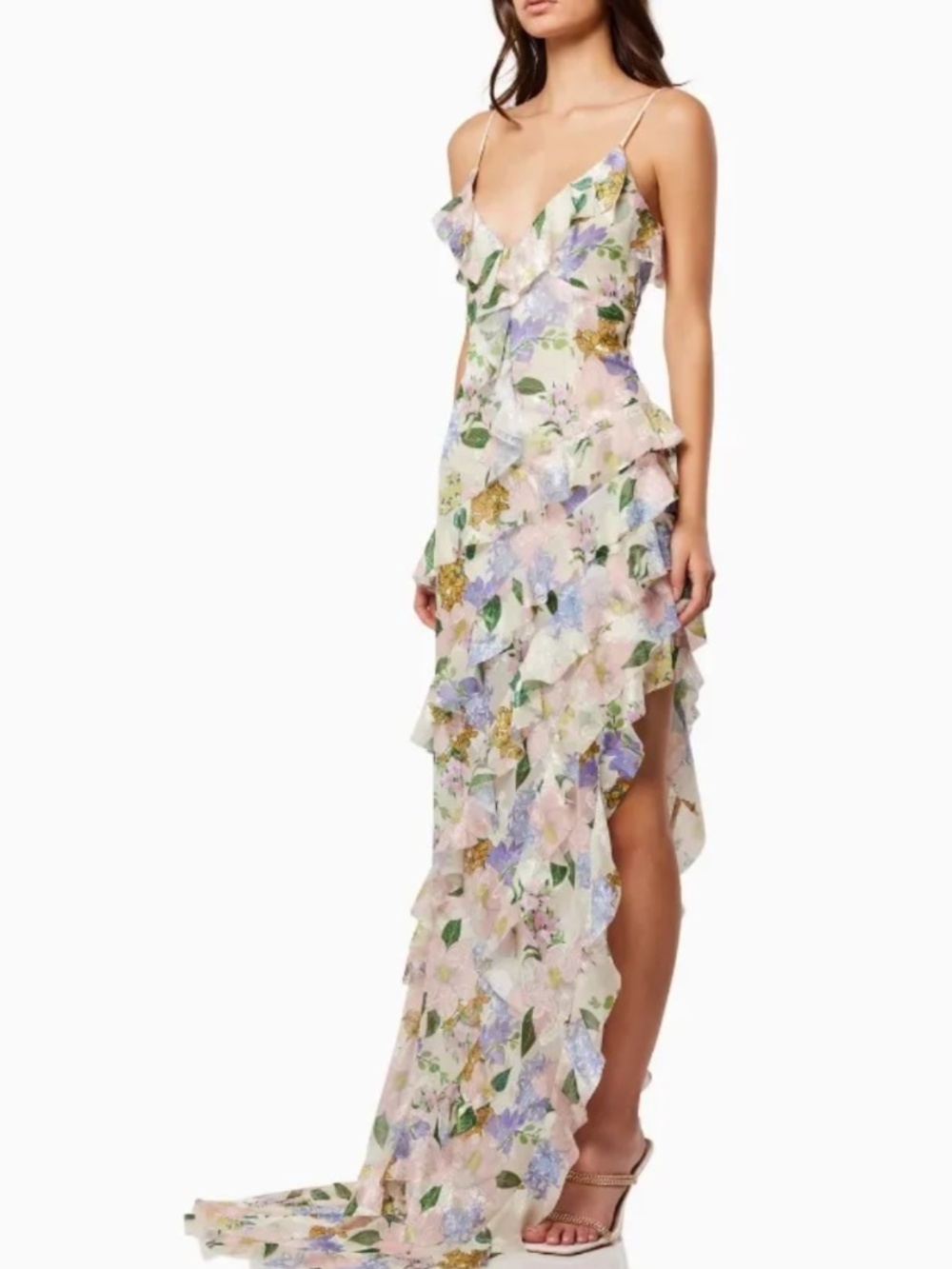 Elliatt - Australia 🇦🇺 L Kyla Asymmetrical Ruffle Gown Organza Straps Floral - Picture 6 of 16